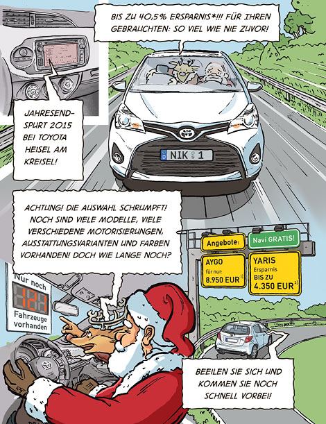 Comic-Anzeigenmotiv 'Toyota-Heisel - Yaris'