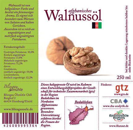 Afghanisches Walnussöl - Etikett